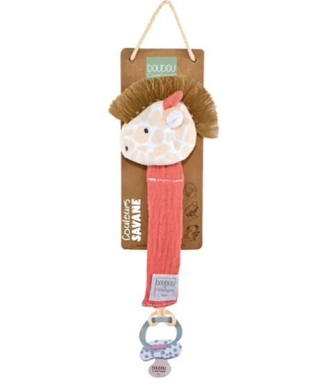 Attache sucette girafe - 18 cm - Corail