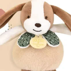 Boite a musique bebe - Chien marron et vert - 20 cm
