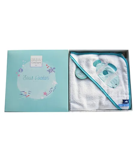 Cape de bain bébé poisson vert - 80 x 80 cm