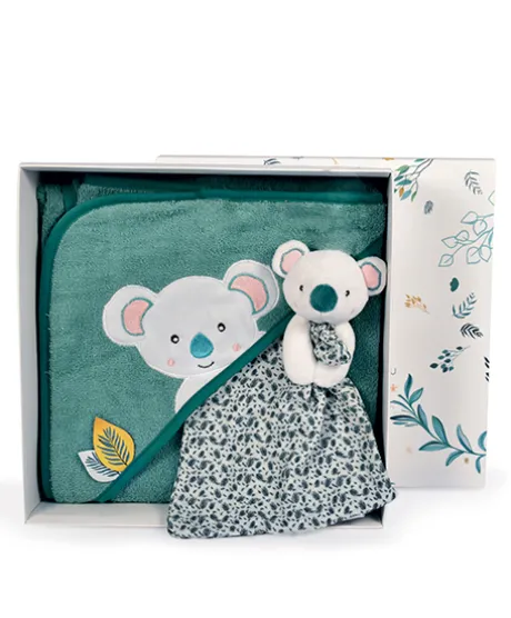 Coffret cadeau cape de bain et Doudou Yoca le koala - 80 x 80 cm