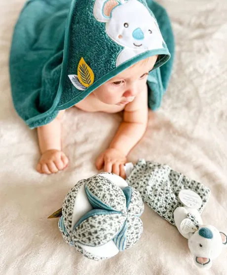 Coffret cadeau cape de bain et Doudou Yoca le koala - 80 x 80 cm