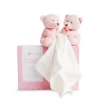 Coffret cadeau de 2 doudous mouchoir Ours roses