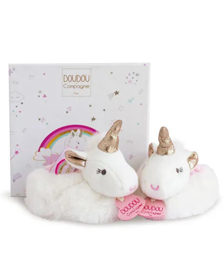 Coffret cadeau naissance chaussons bébé Licorne avec hochet - 0/6 mois