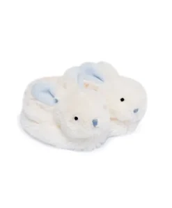 Coffret cadeau naissance chaussons lapin bleu avec hochet - 0/6 mois