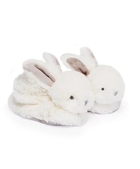Coffret cadeau naissance chaussons lapin taupe avec hochet - 0/6 mois