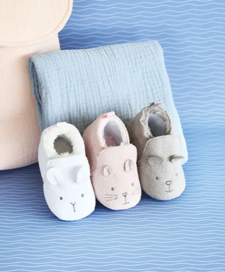 Coffret chaussons Bébé gris - 0/6 mois