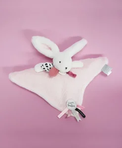 Coffret Doudou carré Lapin rose - Happy Blush - 25 cm