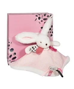 Coffret Doudou carré  Lapin rose - Happy Blush - 25 cm