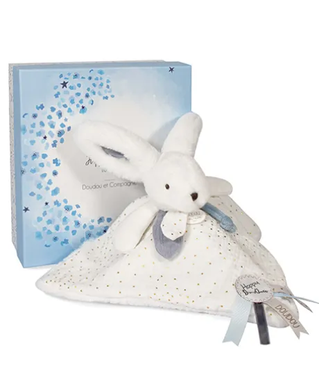 Coffret Doudou plat Lapin bleu - Happy Glossy - 25 cm