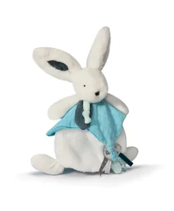 Coffret Doudou plat Lapin bleu - Happy Pop - 25 cm