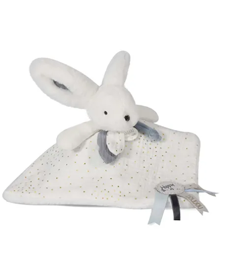 Coffret Doudou plat Lapin bleu - Happy Glossy - 25 cm