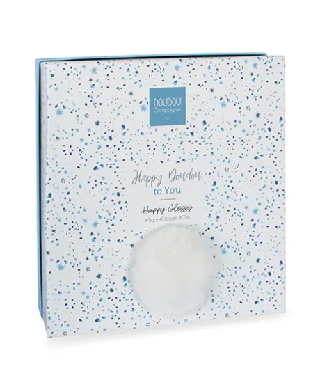 Coffret Doudou plat Lapin bleu - Happy Glossy - 25 cm