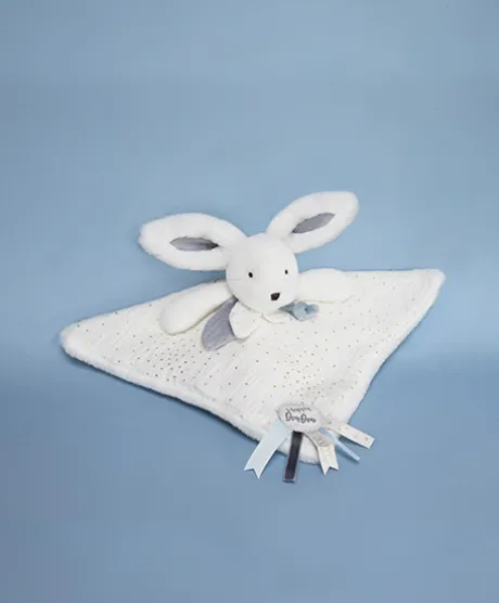 Coffret Doudou plat Lapin bleu - Happy Glossy - 25 cm