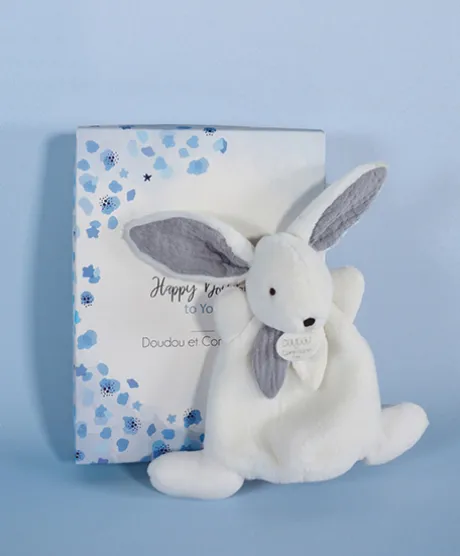 Coffret Mini Doudou Lapin Bleu - Happy Glossy - 17 cm