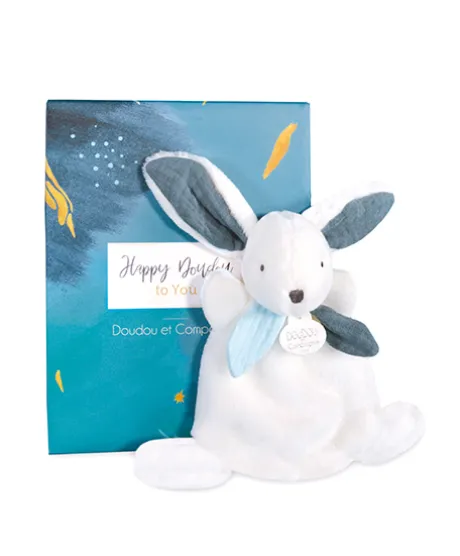 Coffret Mini Doudou Lapin bleu - Happy Pop - 17 cm