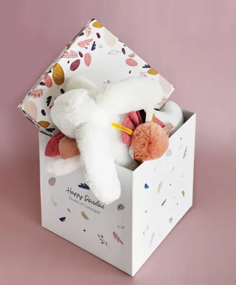 Coffret Pantin Lapin Vieux rose - Happy Boho - 25 cm