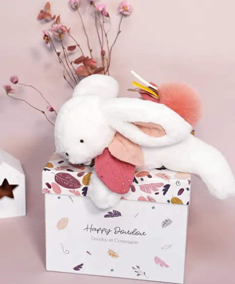 Coffret Pantin Lapin Vieux rose - Happy Boho - 25 cm