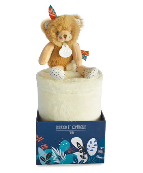 Couverture bébé en polaire avec Doudou Ours - 70 x 100 cm