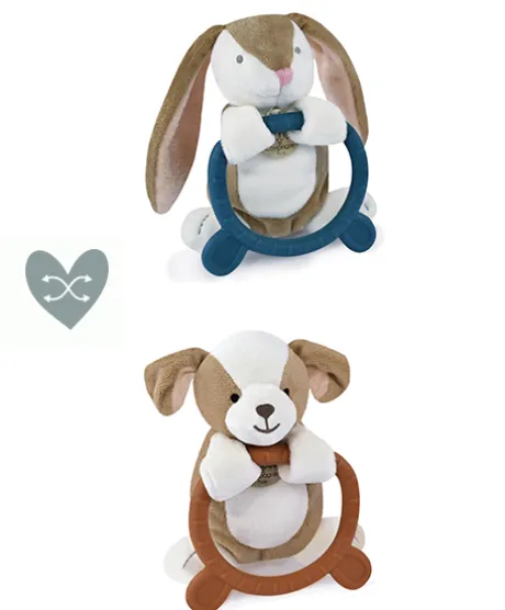 Doudou anneau de dentition - Hochet - HOULAHOP - terracota-bleu marine