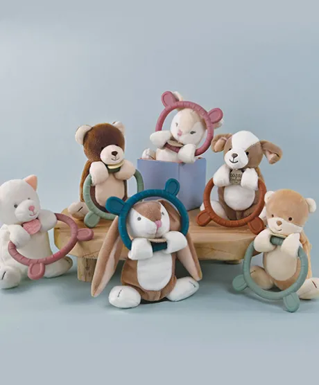 Doudou anneau de dentition - Hochet - HOULAHOP - terracota-bleu marine