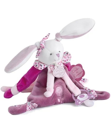 Doudou attache sucette lapin Cerise rose - 17 cm