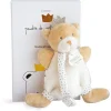 Doudou attache sucette ours Petit Roi marron - 15 cm