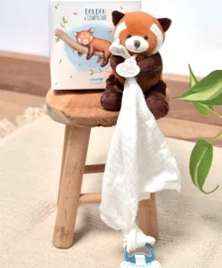 Doudou attache sucette peluche panda roux - 12 cm - Unicef