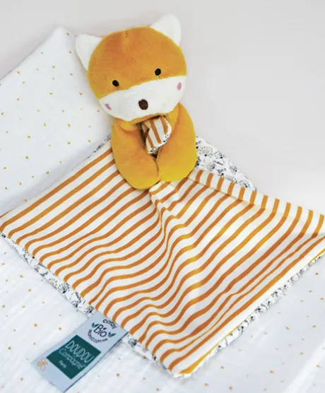 Doudou bébé renard en coton BIO - 20 cm - modèle aléatoire