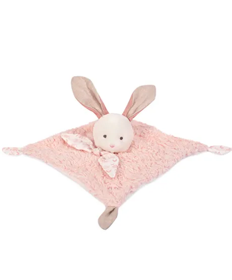 Doudou carré plat lapin rose en coton BIO - 25 cm