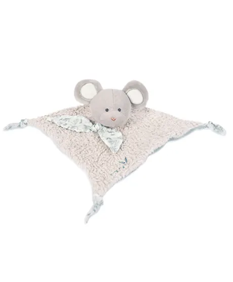 Doudou carré plat Souris grise en coton BIO- 25 cm