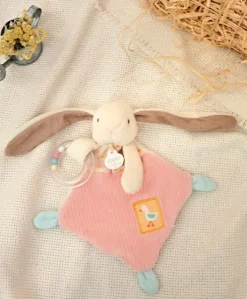 Doudou hochet bebe lapin rose - LAPIN CIBOULETTE - 21 cm