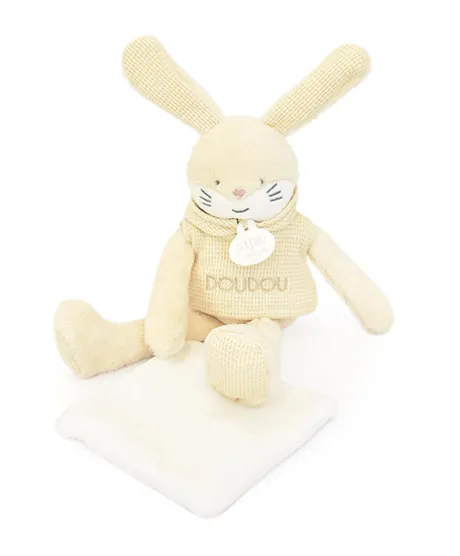 Doudou Lapin beige avec mouchoir - Sweety - 25 cm