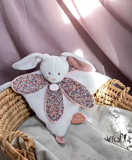 Doudou LAPIN blanc avec pétales - BOH'AIME -