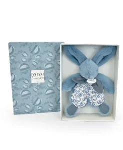 DOUDOU® lapin bleu- Doudou plat - 18 cm