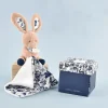 Doudou LAPIN bleu Marine avec mouchoir - BOH'AIME -
