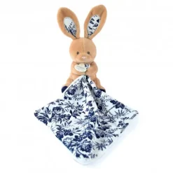 Doudou LAPIN bleu Marine avec mouchoir - BOH'AIME -