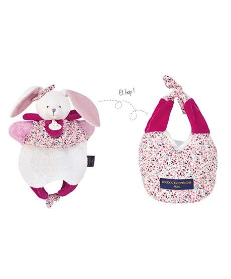 Doudou Lapin marionnette - Petit sac - Amusette 3 EN 1