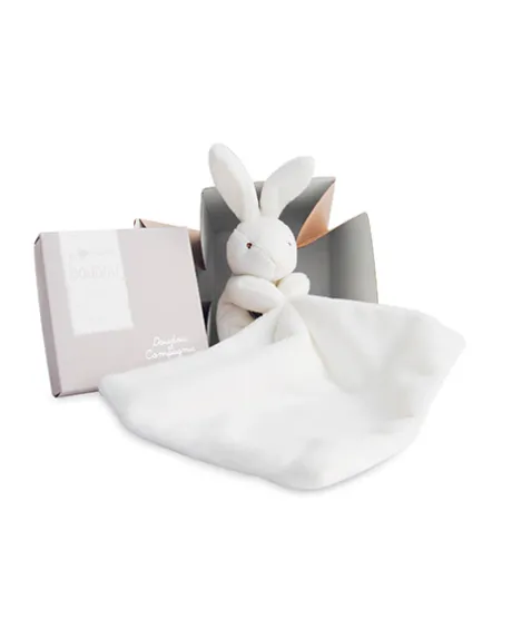 Doudou lapin mouchoir - 10 cm - Boite fleur