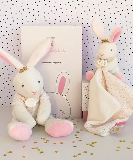 Doudou lapin mouchoir rose lapin étoile - 10 cm
