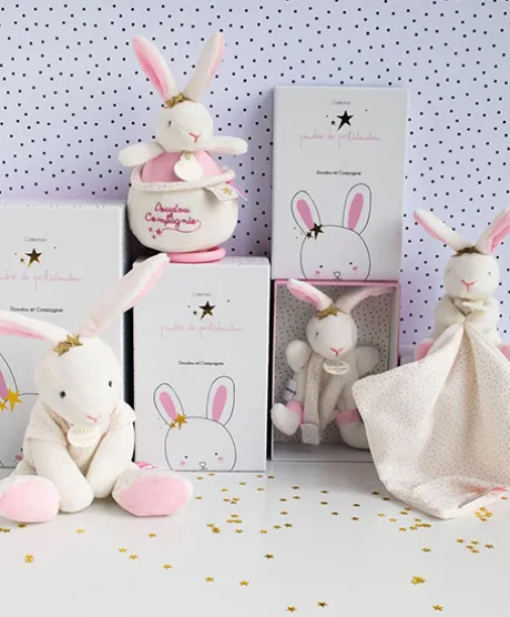 Doudou lapin mouchoir rose lapin étoile - 10 cm