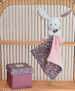 Doudou LAPIN ROSE avec mouchoir - BOH'AIME -