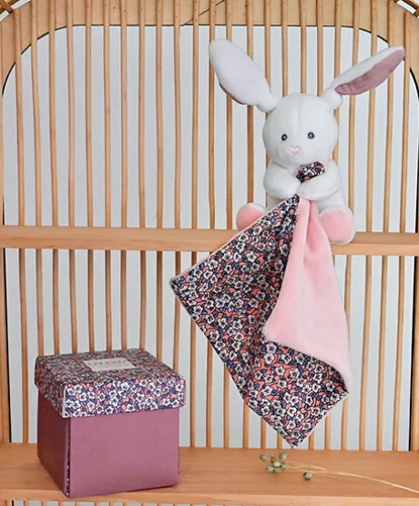 Doudou LAPIN ROSE avec mouchoir - BOH'AIME -
