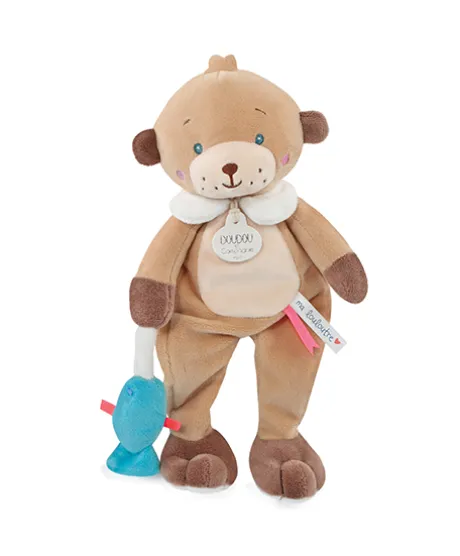 Doudou Loutre marron avec poisson - "Ma petite Louloutre"
