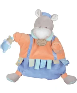 Doudou marionnette Ane avec étiquettes