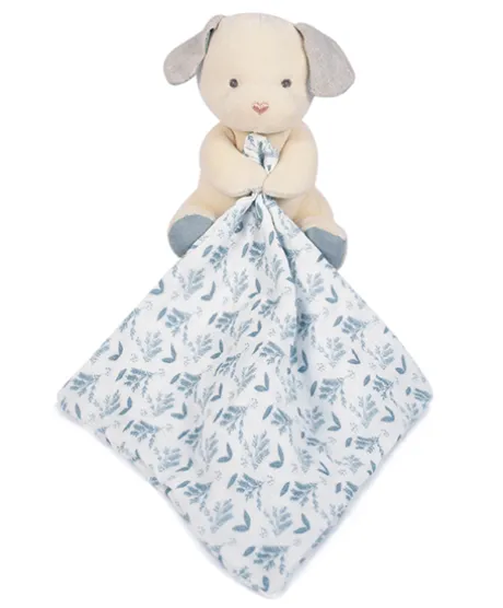 Doudou mouchoir chien bleu en coton BIO -15 cm