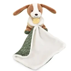Doudou mouchoir chien vert et marron - 11 cm