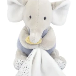 Doudou mouchoir elephant bleu et gris - 11 cm