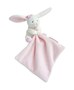 Doudou mouchoir lapin rose - 10 cm - Boite fleur
