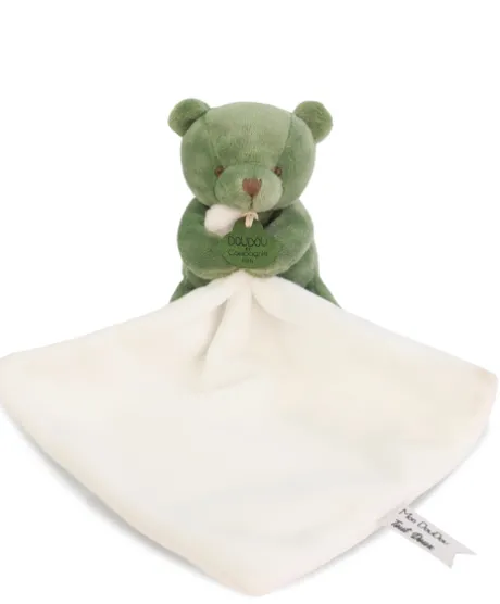 Doudou mouchoir- Mon petit ourson - Vert - 10 cm