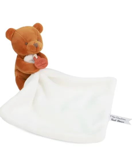 Doudou mouchoir- Mon petit ourson - Orange - 10 cm